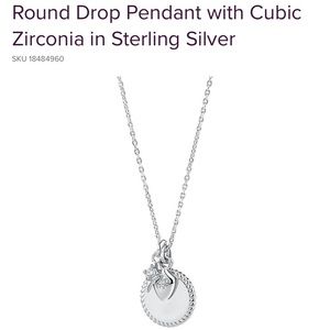 Sterling Silver Round Drop Pendant Necklace with Cubic Zirconia - Silver